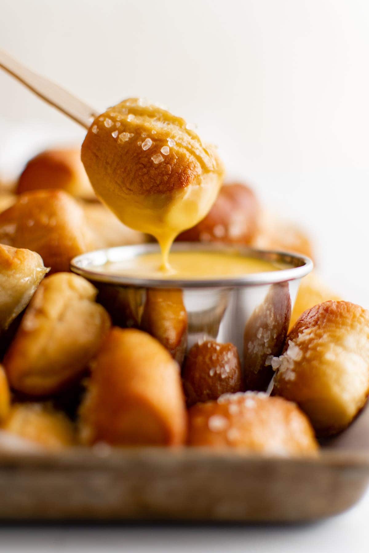 pretzel bites dipped in honey mustard