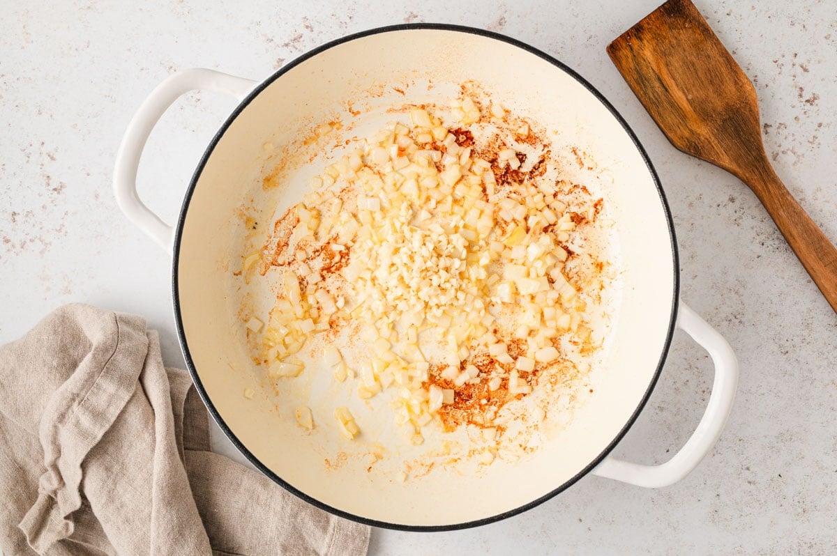 Minced garlic in a large skillet.