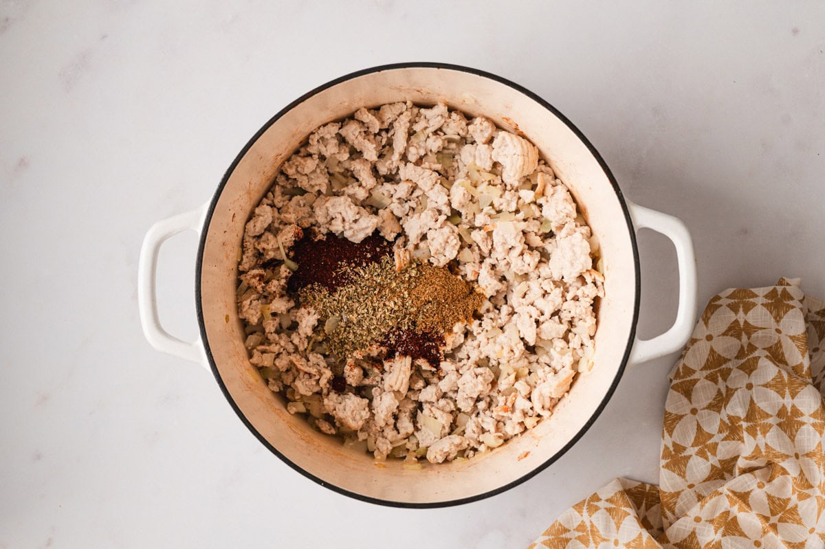 cooked ground turkey in a pan