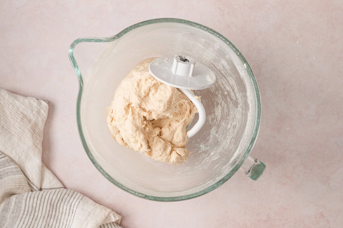 Dough mixing with a dough hook.