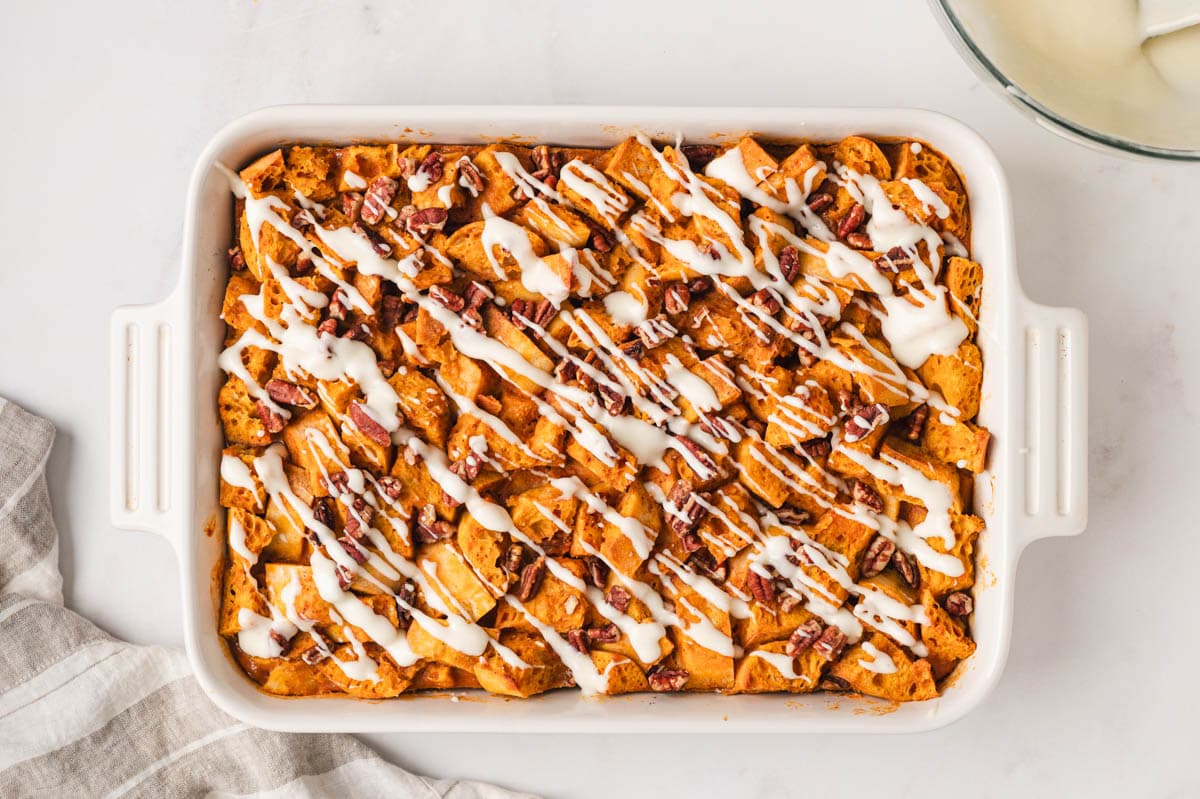 pumpkin bread puding with glaze