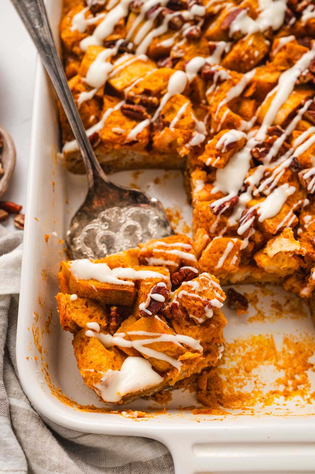 pumpkin bread pudding sliced