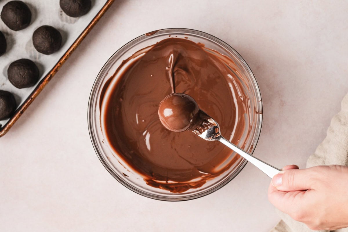 Truffle balls dipped in chocolate.