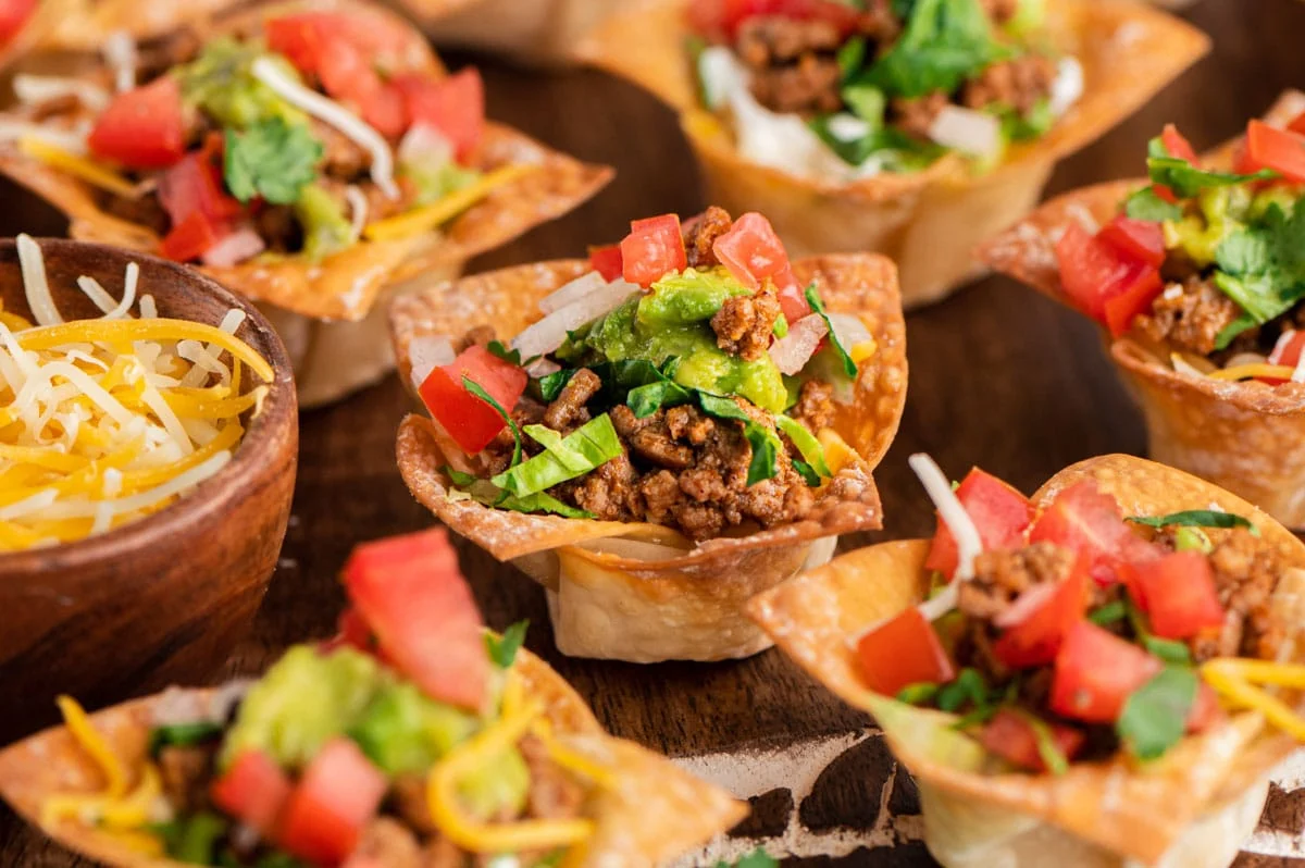 Taco wonton cups.