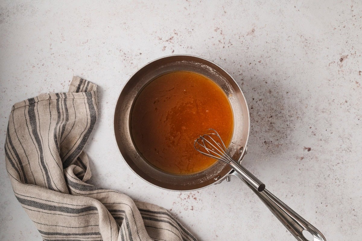 honey sauce in a pan.